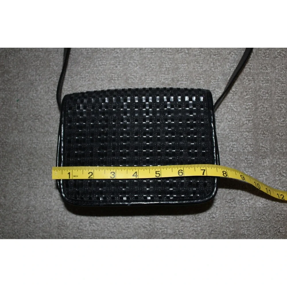 VTG Liz Claiborne Black‎ Woven Leather Crossbody Bag Organizer Purse